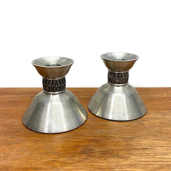 MASTAD Pewter 101 set of‎ 2 Taper Candle Stick Holders Candlesticks made Norway - Picture 1 of 12